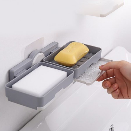 Meidong Shower Soap Holder Double Layer Soap Dish with Draining Tray Wall Mounted Soap Dish for Shower No-Drilling Rotatable